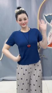 set đồ dài ống suông áo cổ tròn tay ngắn. Đa dạng màu sắc dễ thương mặc nhà thun gân TK827