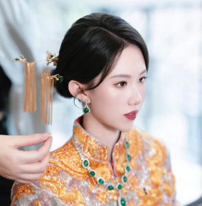 เครื่องประดับผมสไตล์จีนโบราณสำหรับเจ้าสาว ชุดฮันฟูทำมือ สีแดง สไตล์ราชวงศ์ ชุดโบราณ