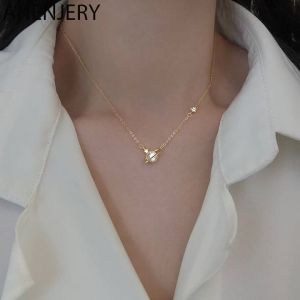 ANENJERY Silver Color Planet-shape Necklace for Women Exquisite Zircon Clavicle Chain Necklace Jewelry