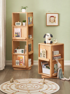 YUANSHI YUANSU | Full Solid Wood Rotatable Bookshelf 360 Degree Storage