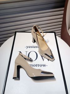 Fashionable Metal Pointed Toe High Heels Womens New 2025 Thick Heel Single Shoes Elegant Soft Surface Leather Slip-On Shoes