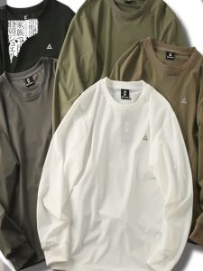 Japanese Style Spring/Summer Men Plaid Fabric Outdoor Casual Breathable Full Elastic Force Plaid Quick-Drying Long-Sleeved T-shirt Mens T