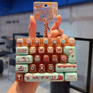 Bandai | 26 Grid Keyboard Keycap Clicker Anti-stress Key Cap Keychain Bag Pendant Cartoon Fidget Keyboard Keychain Charms Gift 키캡