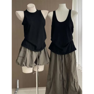 LANMENGYA | Black Loose Linen Cross-back Sleeveless Top
