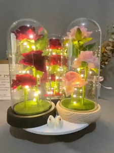 Hộp Quà Tặng Hoa Hồng Sáp Lồng Kính Đèn Led Trang Trí Bàn Phòng Ngủ Quà Tặng Sinh Nhật Ý Nghĩa