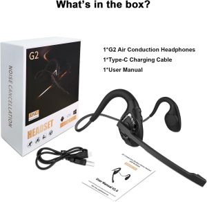 Open Ear Air Conduction Bluetooth Headphones with Boom Microphone and Mute Button for Driving Phone Call Office Headsets
