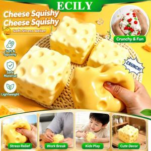 ECILY ASMR Squeaky Slow Rising Squishy Cheese Cube Stress Ball Shapeable Non-Sticky Sensory Fidget Toy with Crisp Crinkle Sound Calming Anxiety Relief Squeeze Ball for Adults Kids Office Study Travel Desk Decor Gift