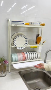 SimpleJoy 3 Tiers Wall Dish Rack with Drainer Sink Side Rack Dish Drying Rack Kitchen Racks Organizer