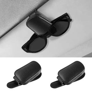 Magnetic Car Sunglasses Holder Clip Sun Visor Glasses Clips PU Leather Magnetic Suction Ticket Card Clip Auto Accessories