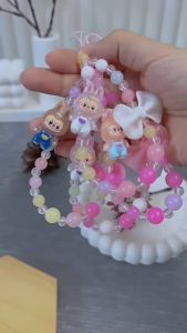 PART 5 LABUBU Pearl Lanyard Tali Gantungan Gelang Strap HP Phone Charm Handphone Device Kamera Handmade Macaron Candy Lanyard Full Warna Korean Style Black Pink Estetik Bracelet Beads POPMART Labubu All Style Love Heart Flower Hati Cinta Bunga Penuh Warna