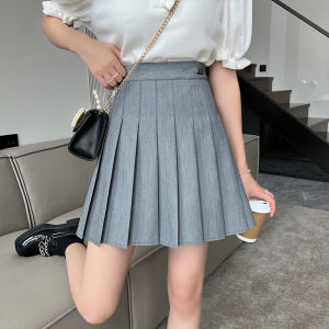 Gray A-Line Mini Skirt Womens Summer High Waist Pleated Slimming Short Skirts plus Size College Style Anti-Light Half Body Skirts Suiting Material