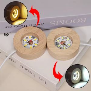Polocat 5/8cm Wooden LED Display Base Light Luminous USB Lamp Holder for Crystal Ball Glass Resin Art Ornament Stand Decor Kids Gifts