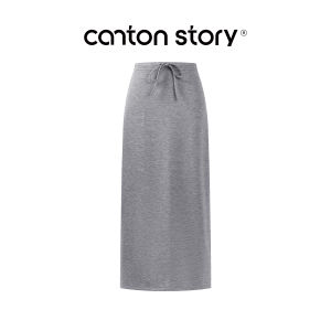 Cantonstory | Korean Style Slim Fit High Waist A-Line Skirt Grey Mid-Length