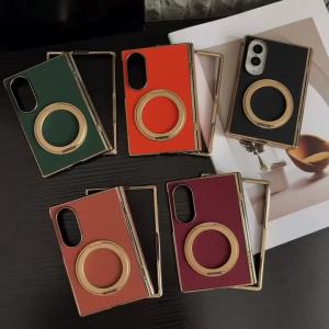 szhaiyu | Electroplated Lychee Pattern Leather Magnetic Phone Case for Samsung Galaxy Z Fold 7 8 Ultra ZFold7 Rotate Bracket Hinge Cover