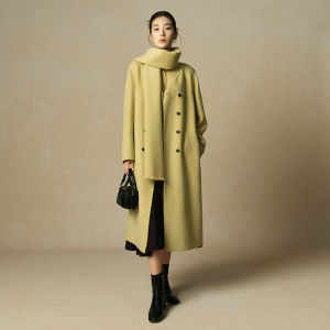 DUSHU | High-end Wool Cashmere Double-breasted Removable Scarf Coat