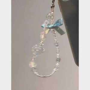 สร้อยข้อมือโทรศัพท์แบบผูกโบว์ผีเสื้อสีฟ้าฟ้า สายรัดกุญแจ สายรัดกล้อง CCD โซ่โทรศัพท์มือถือ เครื่องประดับโทรศัพท์มือถือ