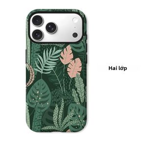 Ốp Điện Thoại Hình Lá Nhiệt Đới Màu Xanh Đậm Cho iPhone - Vỏ Mềm Chống Sốc Hai Lớp Chống Trầy Xước Với Khả Năng Chống Bụi Và Chống Trượt