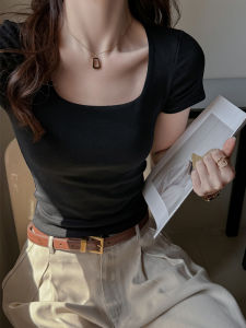Áo Thun Cotton Nữ Tay Ngắn Cổ Vuông Dáng Ôm Vừa Vặn Thời Trang Cao Cấp Chất Liệu Cotton Pha Trộn Polyester Mùa Hè