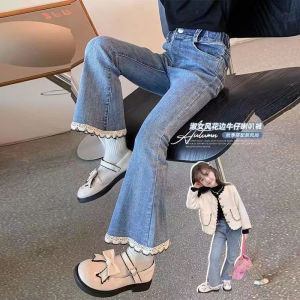 กางเกงยีนส์ทรงหลวมสบาย ๆ สำหรับเด็กผู้หญิง กางเกงขายาวทรงขาบานสไตล์ Old Dad สำหรับเด็กผู้หญิง ฤดูใบไม้ผลิและฤดูใบไม้ร่วง