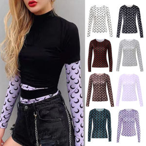 0duw Áo Vải Viscose Chống Nắng 10 Màu Áo Mặc Trong Dài Tay In Hình Mặt Trăng Serre Cổ Điển Áo Thun Bó Sát