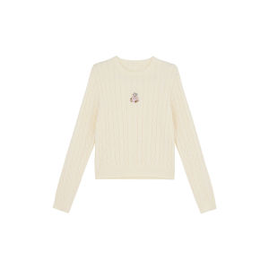 NIHAOKANONG | Áo Len Nữ Thêu Hình Gấu Dệt Cable Knit
