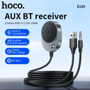 HOCO E150 Car AUX Bluetooth Receiver With 3.5mm Jack Cable Bluetooth 5.4 AUX Adapter Hands-Free Stereo Music Wireless Receiver For Car Charger