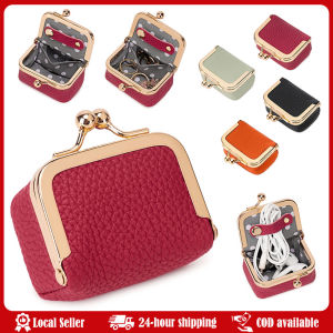 Wallet Genuine Leather Kiss Lock Coin Purse Solid Color Multifunctional Leather Jewelry Bag Square Mini Small Item Bag Ring mini womens solid color PU leather jewelry box can store rings necklaces earrings portable coin purse with kiss clasp