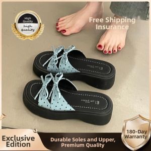 XUJIA | Thick Sole Polka Dot French Bow Slippers 2026 New
