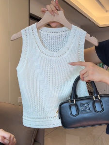 White Low round Neck Hollow out Sleeveless Knitted Vest Womens Summer 2025 New Korean Style Casual Versatile Slimming Top