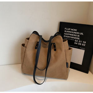 Trendy Large Capacity Canvas Tote Bag Womens Commuter Handbag Winter Single Shoulder Shopping Bag Soft Fabric Zipper Closure