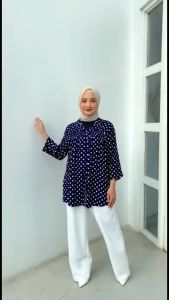 NHM Kemeja Wanita Rayon Oversize Baju Atasan Jumbo Motif Polka