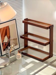 Wooden Multi-Layer Makeup Storage Rack Luxury Sensation Cream Foundation Powder Pad Organizer Desktop Cosmetic Holder