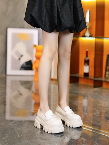 Womens round Toe Platform Loafers Spring 2025 Fashion Comfortable Metal Buckle Chunky Heel Versatile Single Shoes Rubber Sole