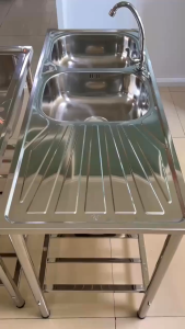 【Damage compensation】lababo stainless complete set kitchen sink set sink stainless for kitchen stainless steel sink Double Sink 125*55*85CM 304Stainless Steel Sink Quality assurance