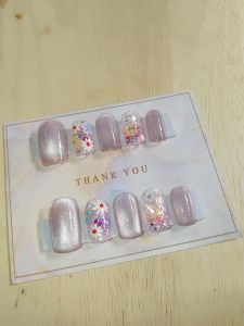 เล็บเจลแท้ฟรีกาวตะไบ เล็บเจลสีลูกแก้ว เล็บเจลสีลูกแก้วลายดอกไม้