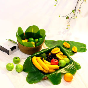 KLIMO Fruit Plate Decoration BBQ Plate: Tropical Style Fake Banana Leaf