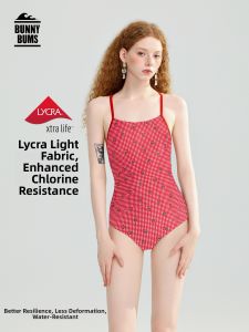 BUNNYBUMS | New Red Grid Strawberry Pattern Competitive Swimsuit Womens