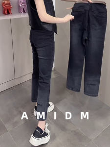 Slim Fit High Waist Straight Leg Denim Jeans Womens Black Versatile Nine Point Smoke Tube Pants Autumn New Arrival