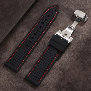 Silicone WatchBand Butterfly Buckle 20mm 22mm 24mm Soft Rubber Breathable Strap Replacement General Smartwatch Wristband