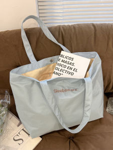 Tianbai ZhiShang Nylon Canvas Shoulder Bag for Women Large Capacity Tote Bag School Bag Fashionable Korean Style Zipper Closure