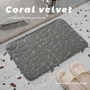 Stonework Pattern Coral Fleece Doormat Bathroom Water Absorption