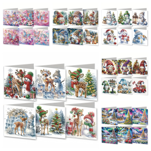 6 DIY diamond-painted paper greeting cards and postcards with Christmas/animal patterns perfect for holiday gifts