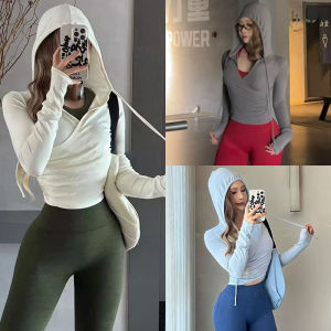 เสื้อโยคะแขนยาวคอวี ทรงสลิมฟิต แห้งเร็ว สำหรับผู้หญิง ชุดออกกำลังกาย วิ่ง โยคะ ปั่นจักรยาน ฤดูใบไม้ร่วง/ฤดูหนาว