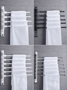 Space Aluminum Bathroom Towel Rack No Drilling Needed Foldable Multi Functional Rotating Multi Bar Shower Organizer