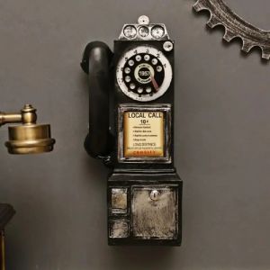 Creativity Vintage Telephone Model Figurine Home Decoration Wall Hanging Ornaments Retro Furniture Phone Miniature Crafts