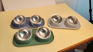 Stainless Steel Double Bowl Pet Feeder Non Slip Cat Dog Food Water Dish Feeding Station Anti Tilt Base Makanan Kucing