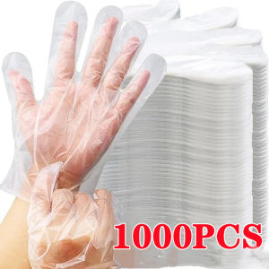 1000PCS Transparent Disposable Gloves Plastic Waterproof Gloves for Kitchen Restaurant Fried Chicken BBQ Disposable Tableware