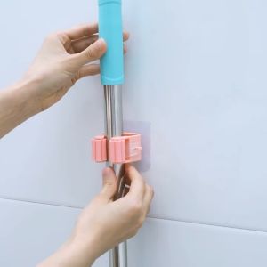 Mop Hanger and Hooks Mop Wall Mounted Trackless Holder Bathroom Kitchen Organizer Hooks Broom Mop Clamps