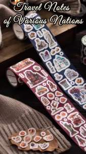 1Roll/2Roll Travel Around Countries Series Sticker Vintage Die-Cut Glitter Film Journal Creative Decoration Stickers 6 Styles