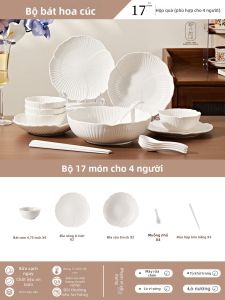 Bộ Dụng Cụ Ăn Bữa Bằng Gốm Thiết Kế Đơn Giản và Thu Hút Màu Trắng